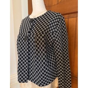Nina Leonard Open Front Knit Cardigan Sweater Women S Black/White Long‎ Sleeve